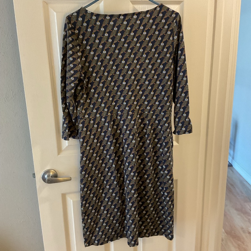 Boden regal owl navy penny jersey dress pockets unlined 3/4 sleeve size 10 vguc - Picture 3 of 8